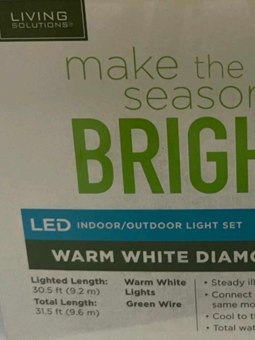 Living Solutions 150 LED Warm White Diamond Cut Lights 30.5ft indoor/outdoor